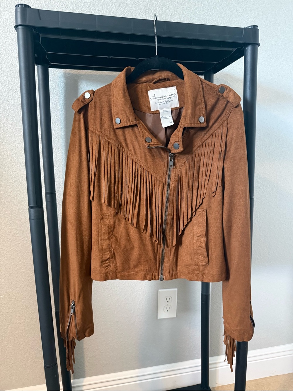 American Rag Rust Brown Fringe Moto Jacket